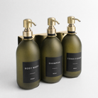Gold Wall Bracket & Frosted Green Glass Dispenser Set
