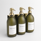 Gold Wall Bracket & Frosted Green Glass Dispenser Set