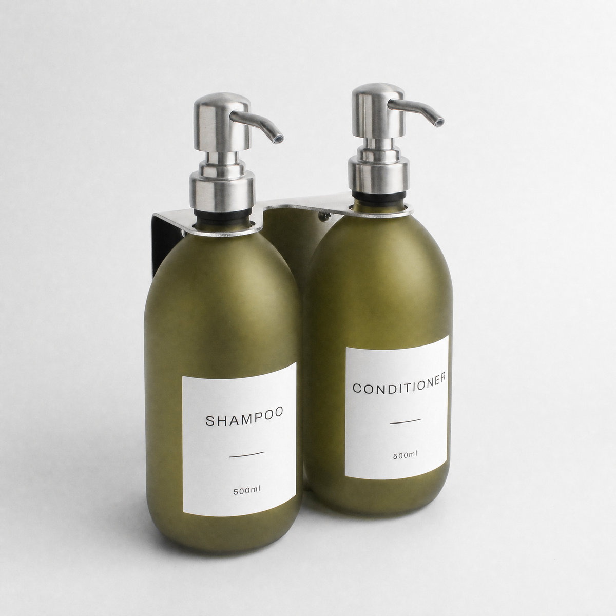 Silver Wall Bracket & Frosted Green Glass Dispenser Set