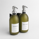 Silver Wall Bracket & Frosted Green Glass Dispenser Set