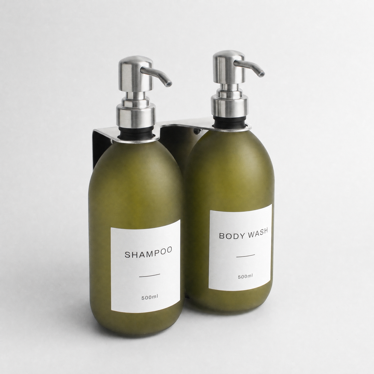 Silver Wall Bracket & Frosted Green Glass Dispenser Set
