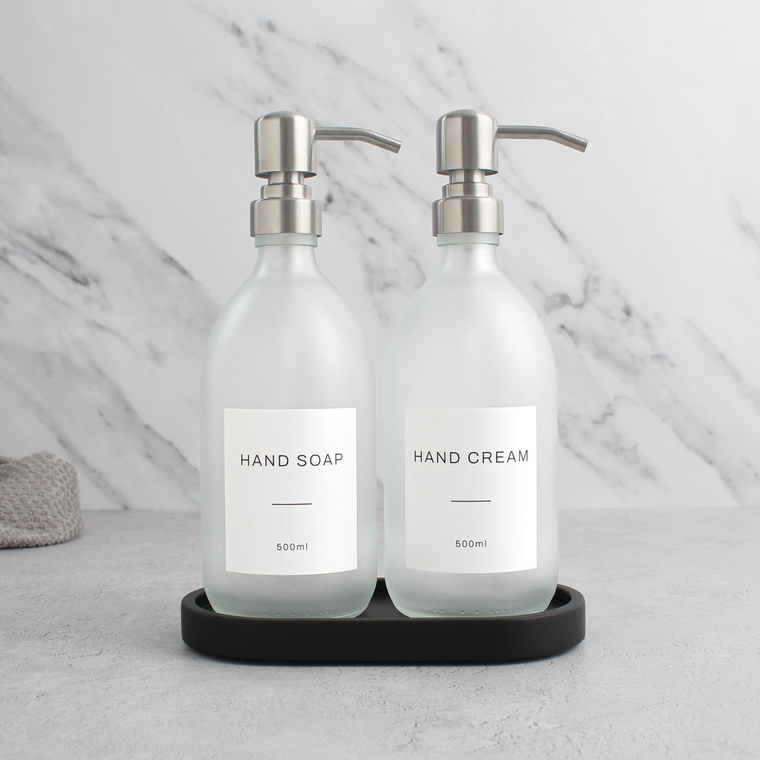 Hand Soap & Hand Cream Frosted White Glass Set