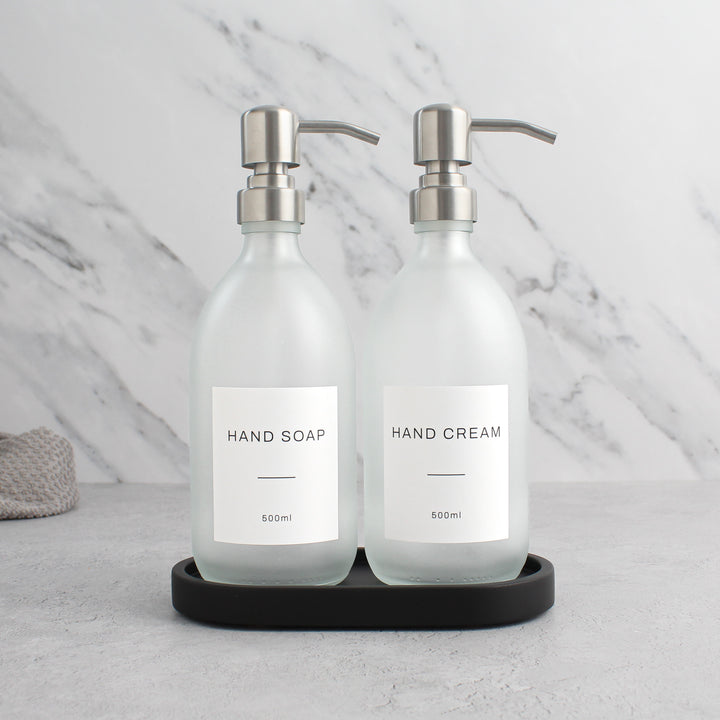 Hand Soap & Hand Cream Frosted White Glass Set