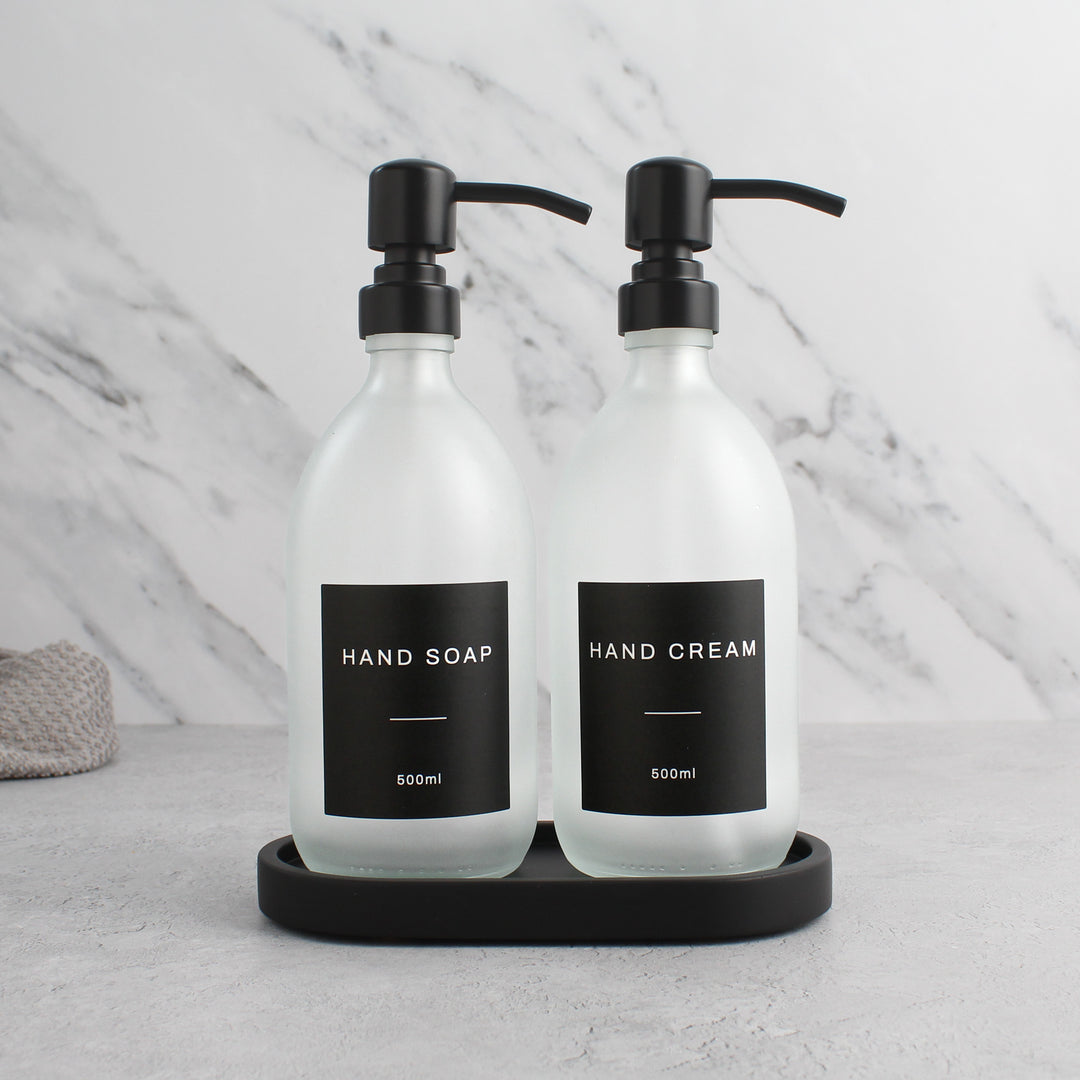 Hand Soap & Hand Cream Frosted White Glass Set