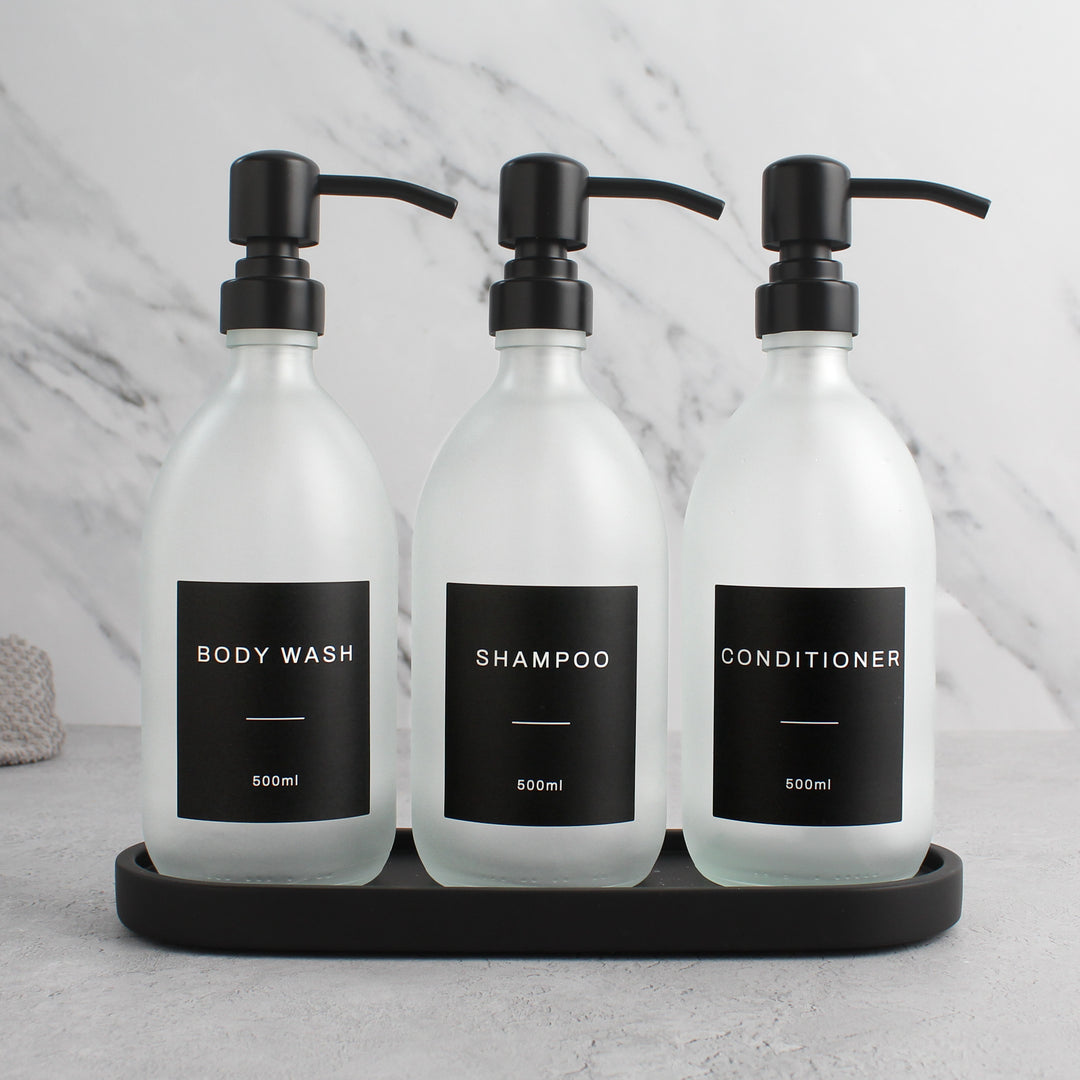 Body Wash, Shampoo & Conditioner Frosted White Glass Set