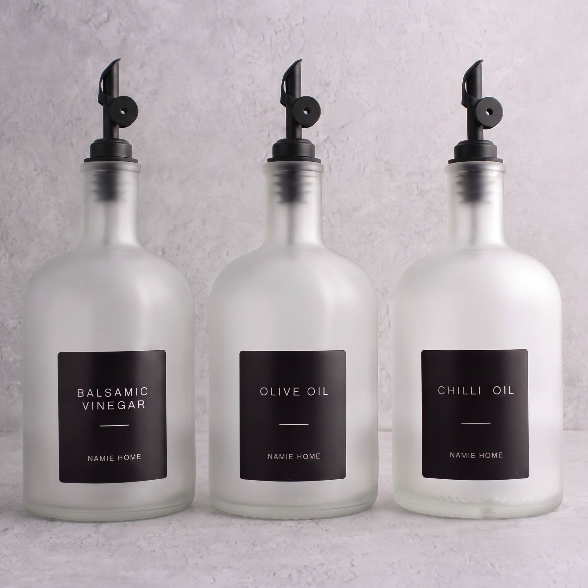 Frosted White Glass Tall Neck Oil & Vinegar Set of 3