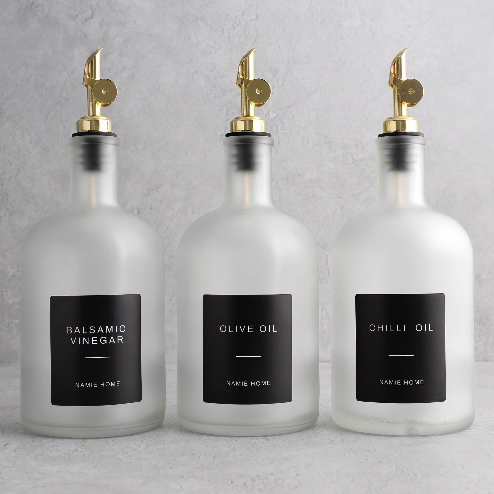 Frosted White Glass Tall Neck Oil & Vinegar Set of 3