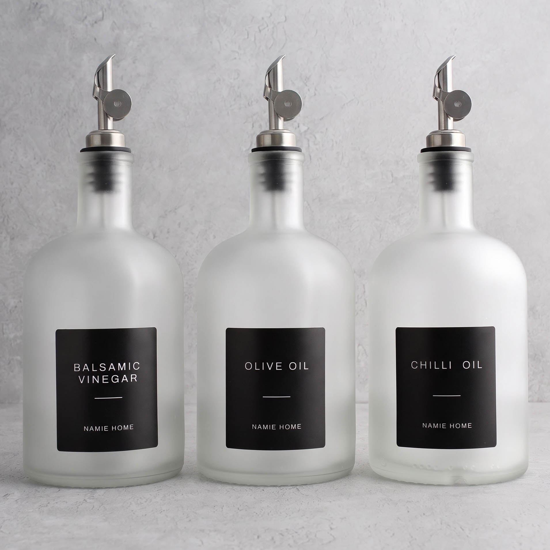 Frosted White Glass Tall Neck Oil & Vinegar Set of 3