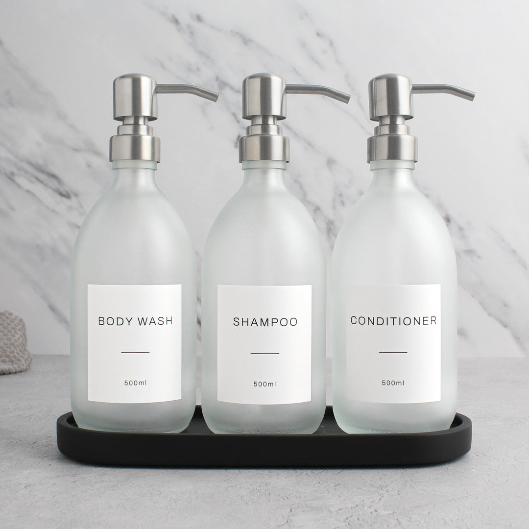 Body Wash, Shampoo & Conditioner Frosted White Glass Set