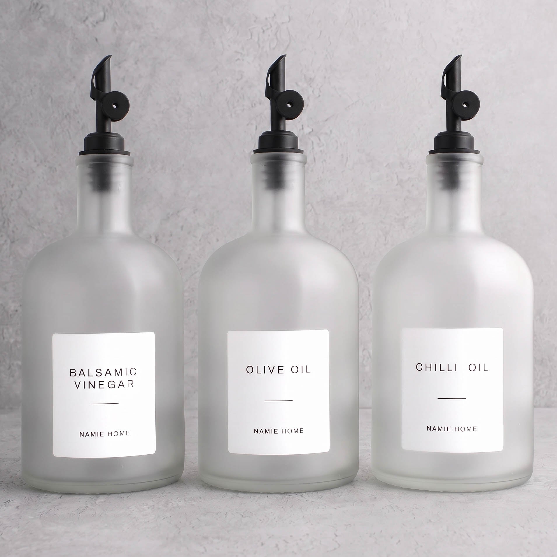 Frosted White Glass Tall Neck Oil & Vinegar Set of 3
