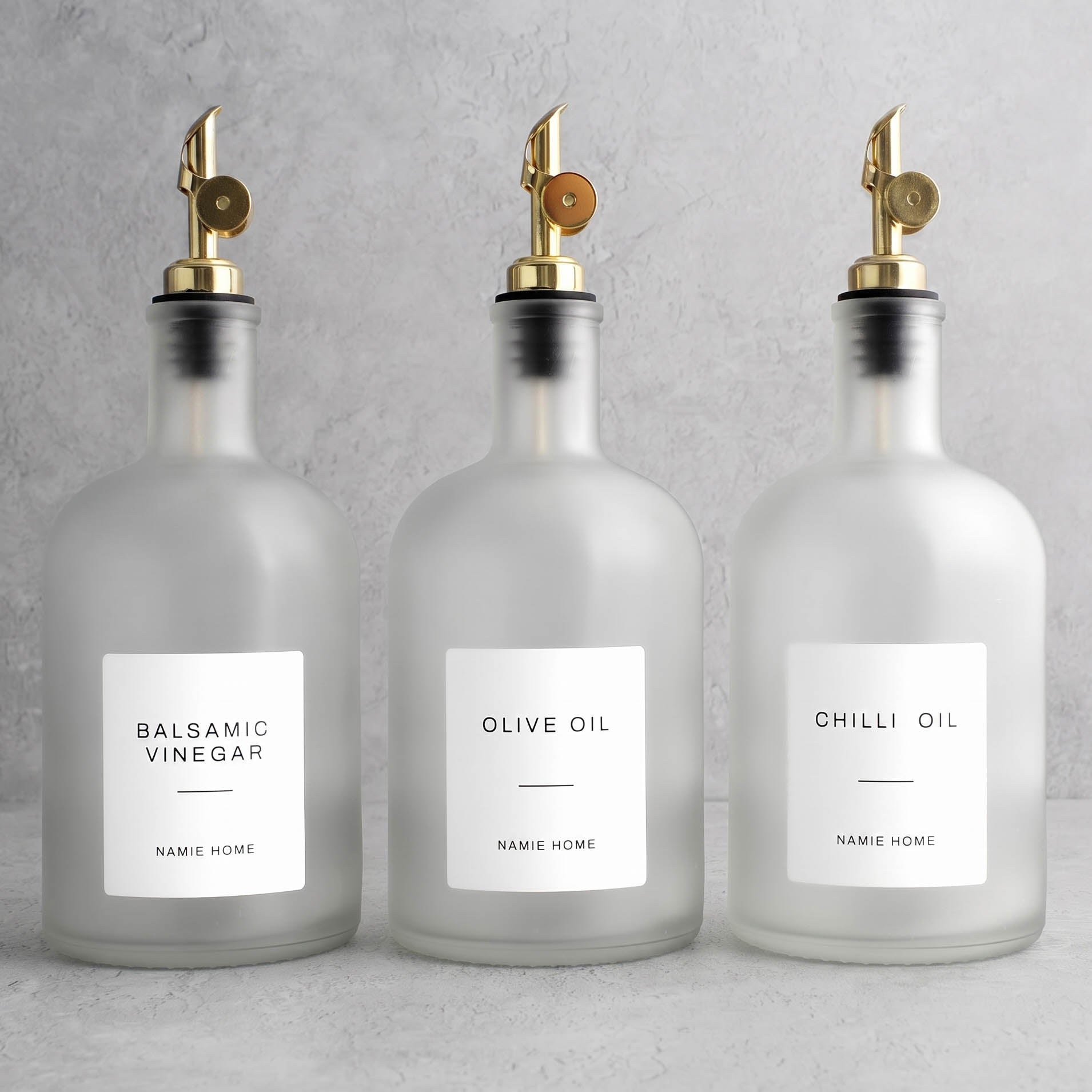 Frosted White Glass Tall Neck Oil & Vinegar Set of 3