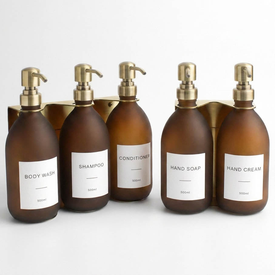 Gold Frosted Amber Bathroom Bundle - White Labels
