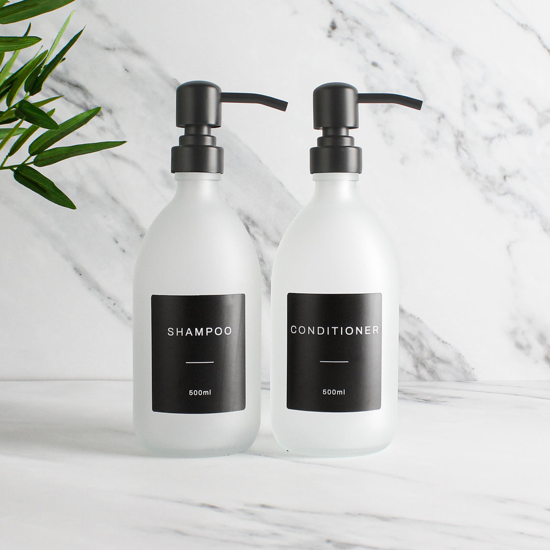 Shampoo & Conditioner Frosted White Glass Set