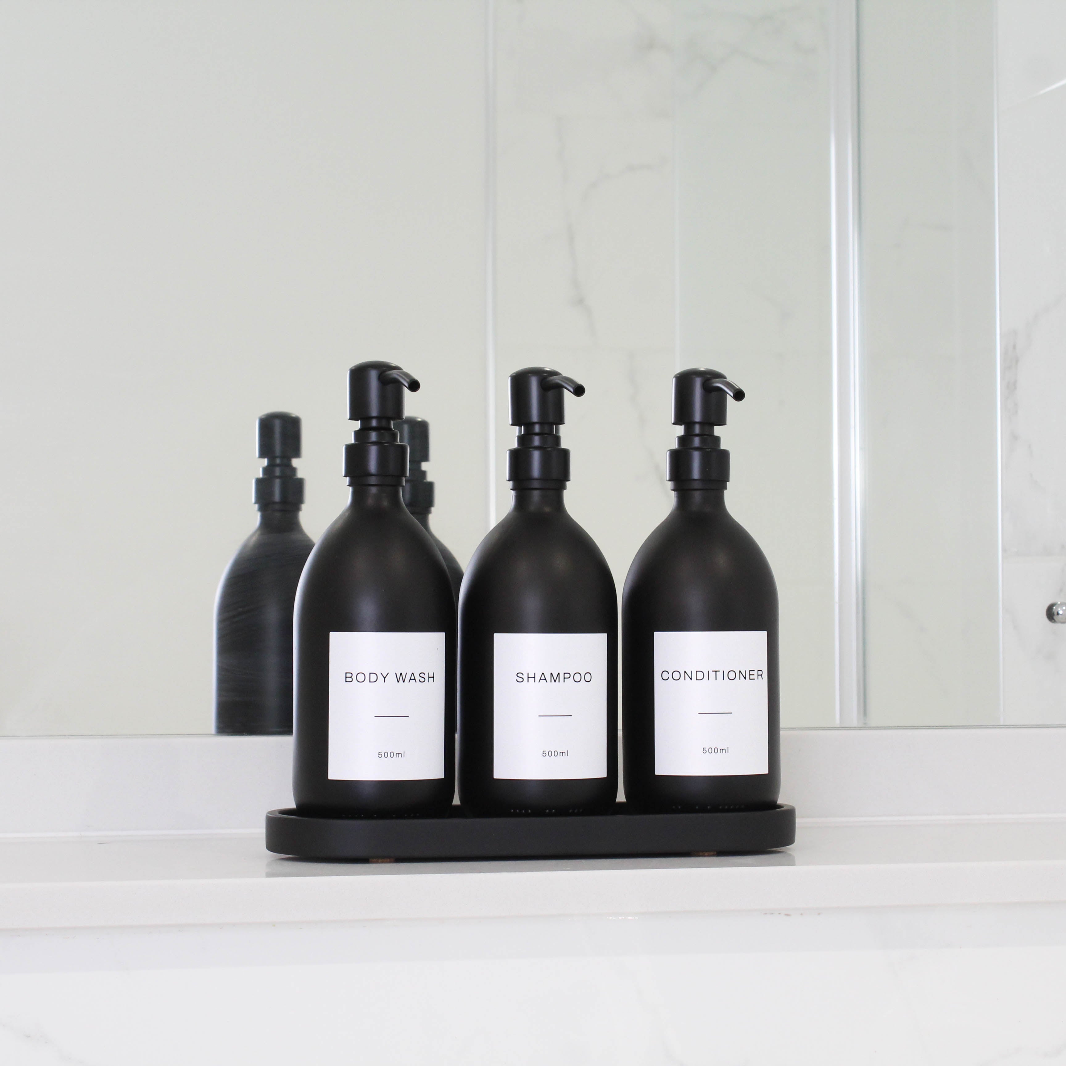 Body Wash, Shampoo & Conditioner Matte Black Glass Set - Namie Home