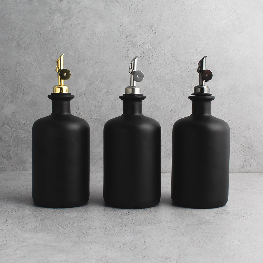 Matte Black Glass Oil Bottle With Label