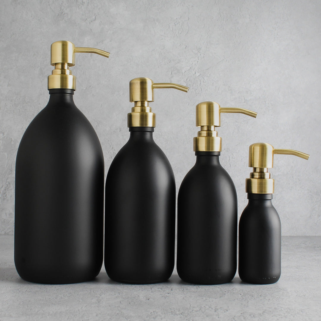 Matte Black Glass Dispenser Bottle With Gold Pump