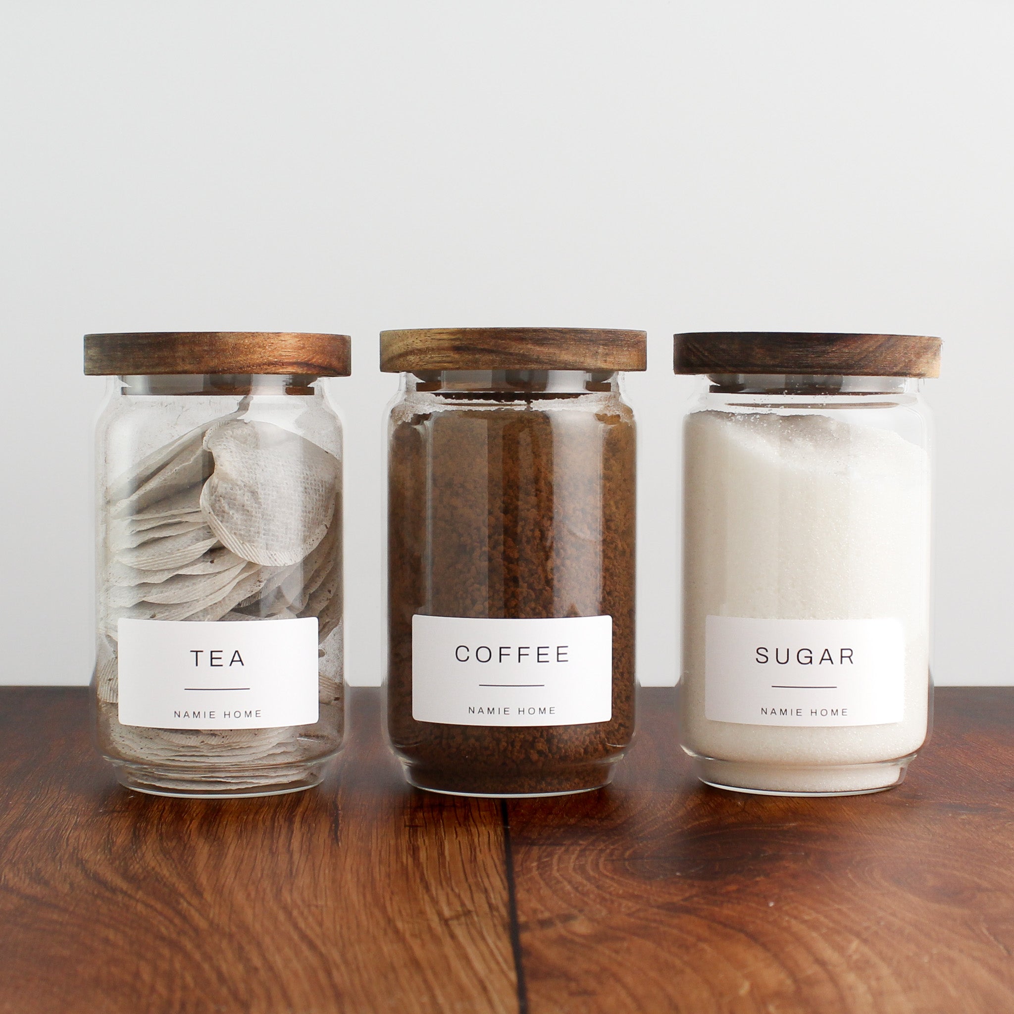 Tea Coffee Sugar Storage Jar Set With Acacia Lids - Namie Home