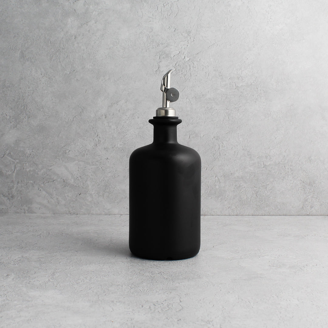 Matte Black Glass Oil Bottle With Label