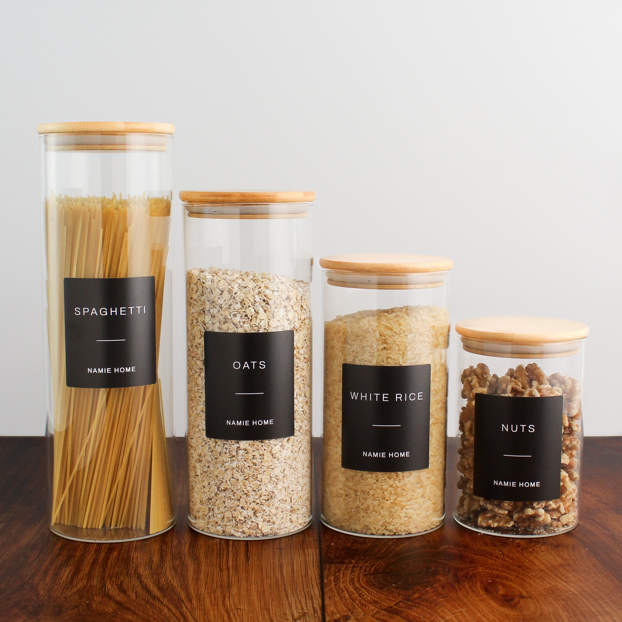Pantry Storage Jar Set With Bamboo Lids - Black Labels