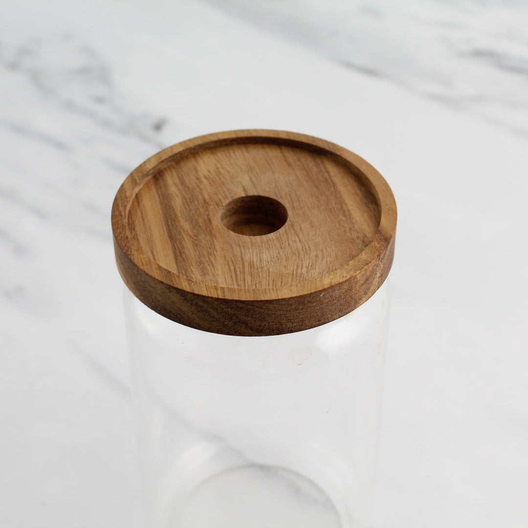 Glass Storage Jar With Acacia Lid For Laundry