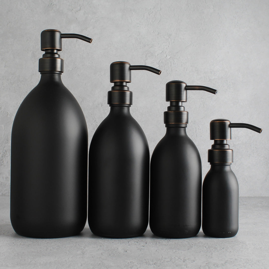 Matte Black Glass Dispenser Bottle With Black/Copper Pump