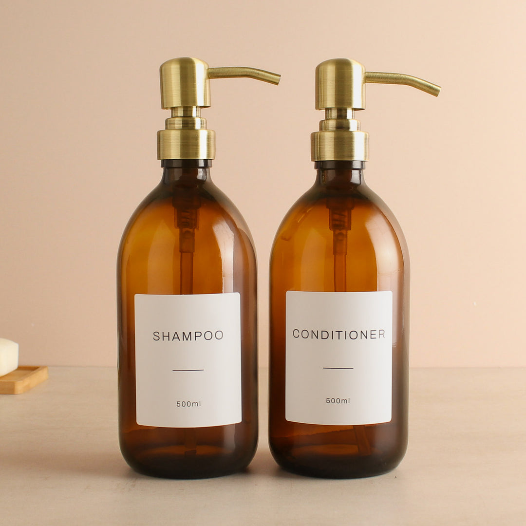 Shampoo & Conditioner Amber Glass Set