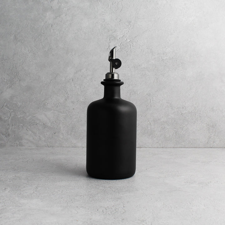 Matte Black Glass Oil Bottle With Label