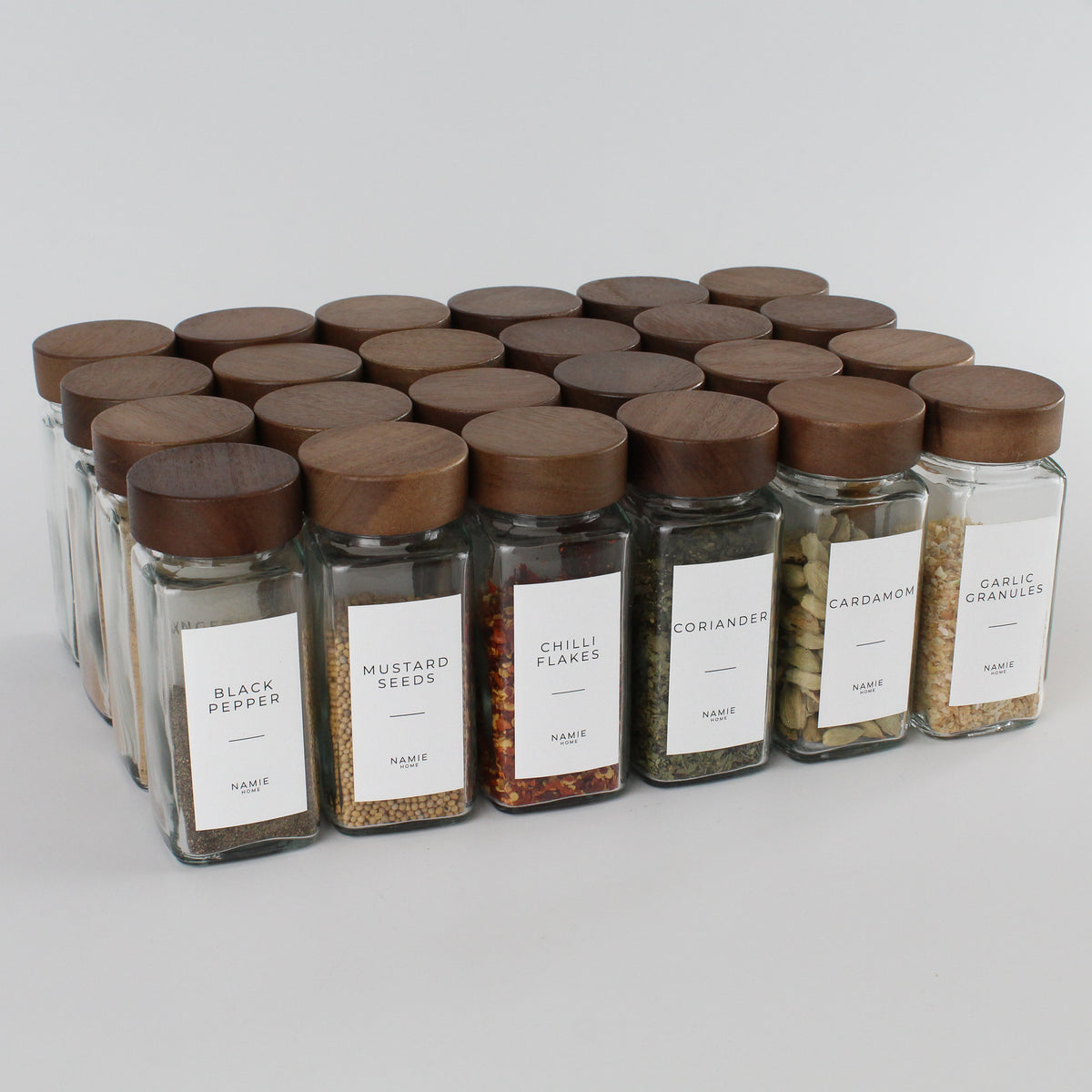 Spice Jar Set With Acacia Lids & 36 White Labels