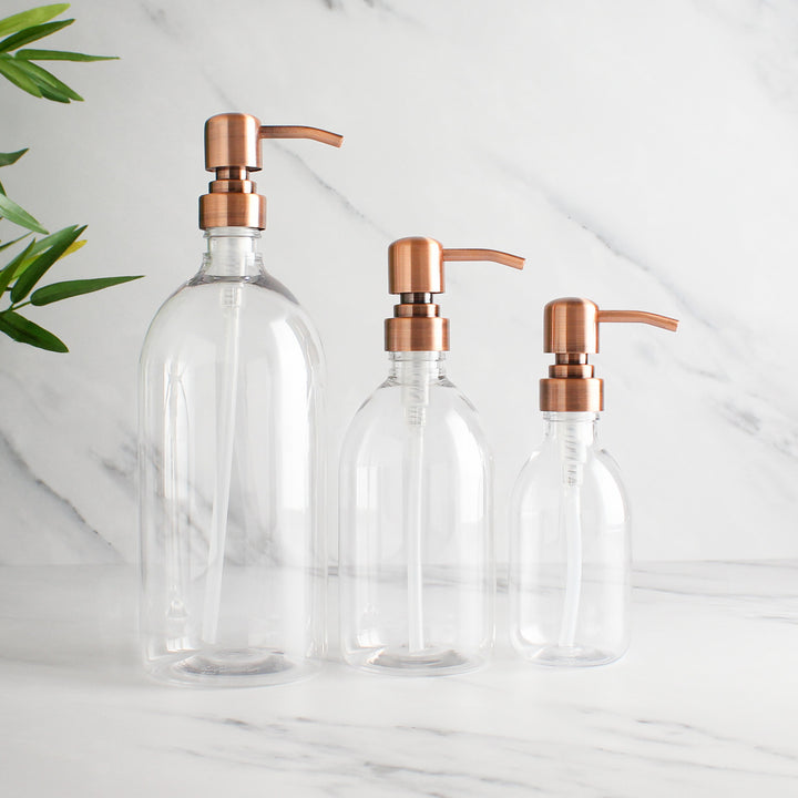 Clear Plastic Dispenser Bottle With Rose Gold Pump