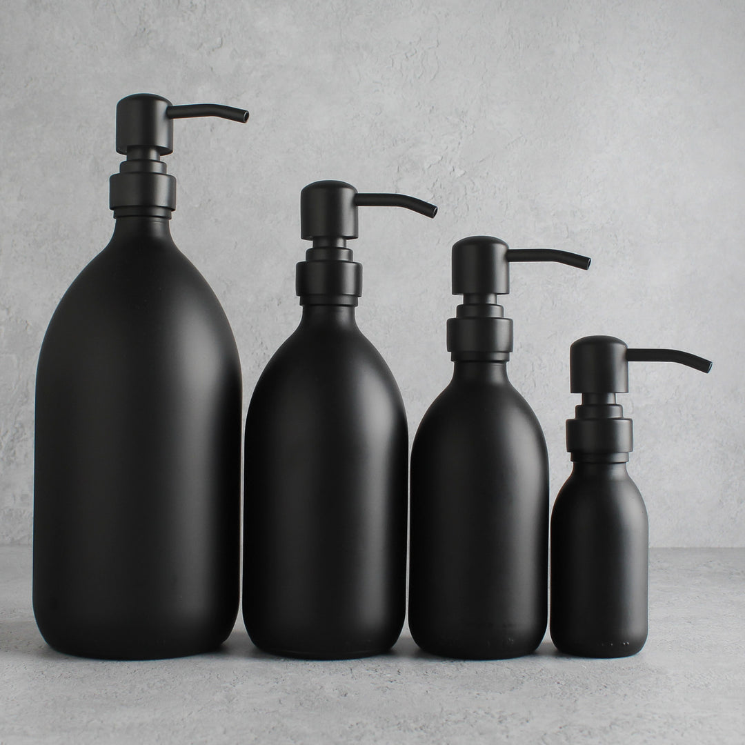 Matte Black Glass Dispenser Bottle With Matte Black Pump