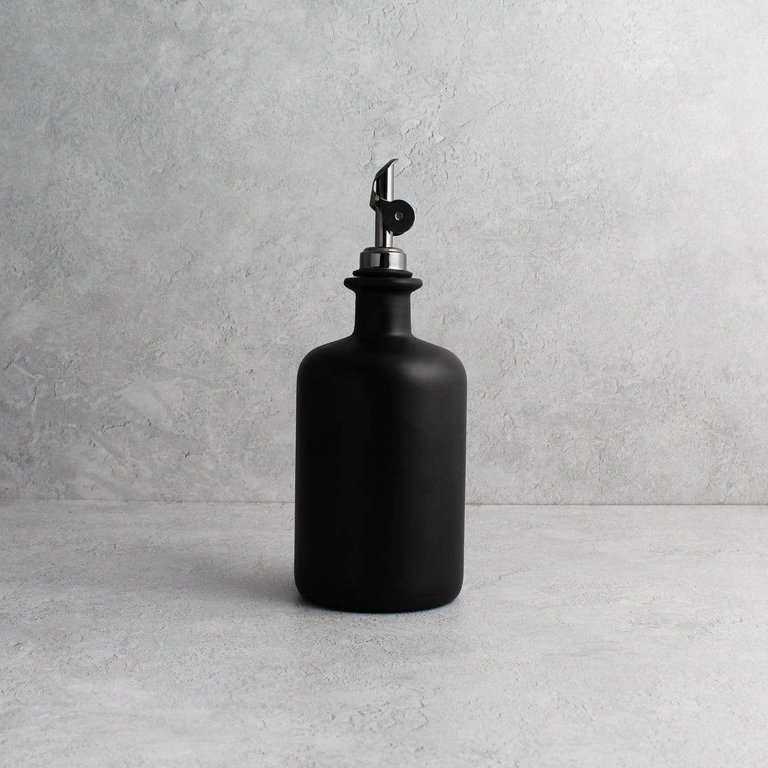 Matte Black Glass Oil Bottle With Label