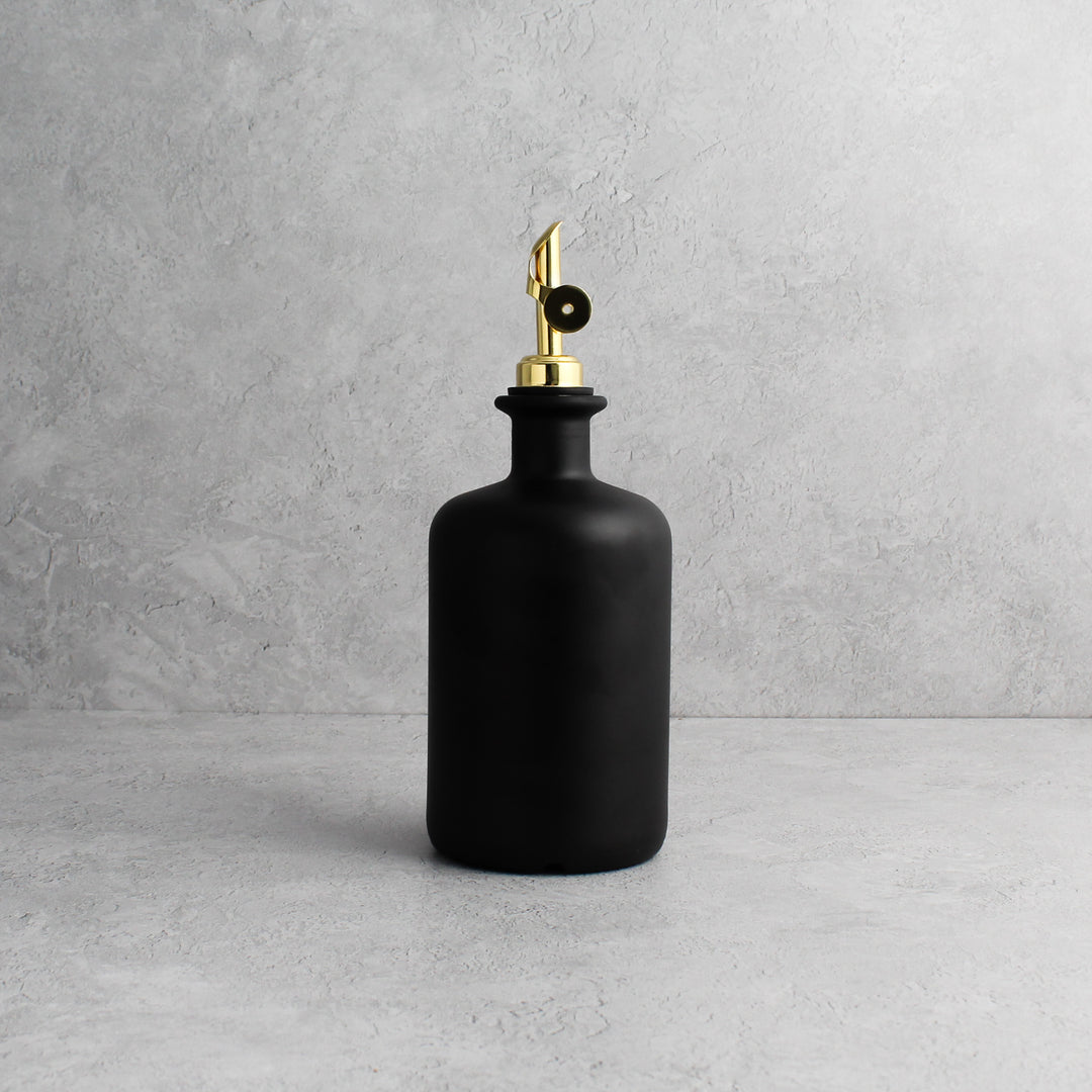 Matte Black Glass Oil Bottle With Label