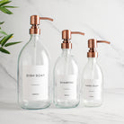 Labelled Clear Glass Dispenser Bottle With Rose Gold Pump - Namie Home