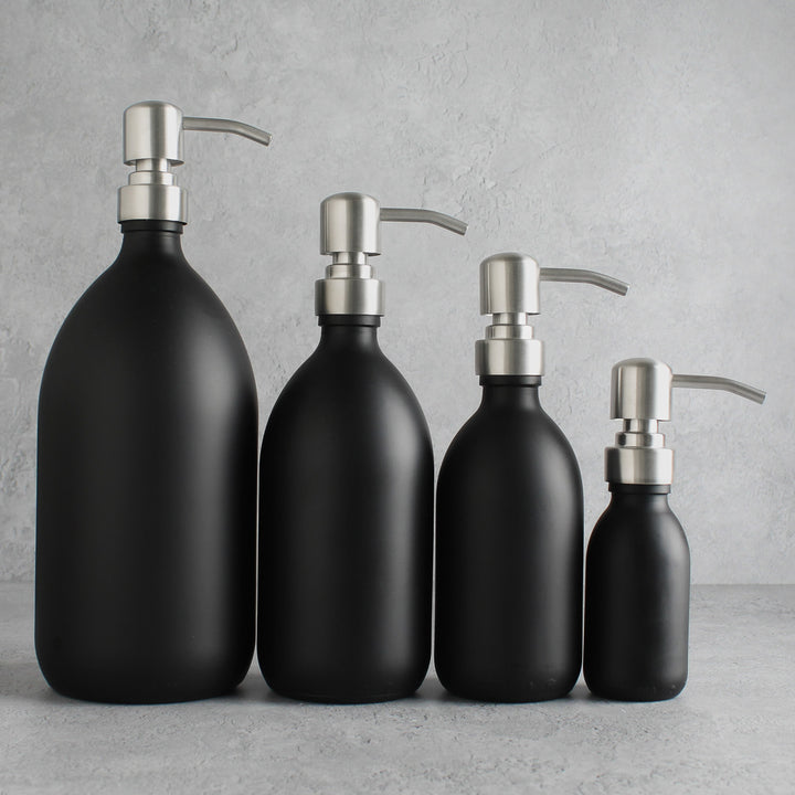 Matte Black Glass Dispenser Bottle With Silver Pump