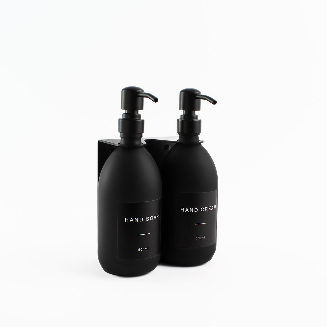 Hand Soap & Hand Cream Matte Black Glass Set