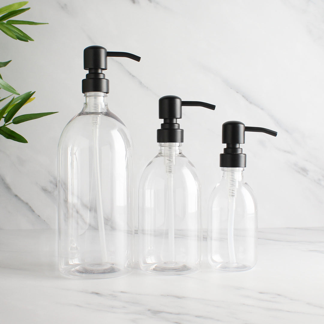 Clear Plastic Dispenser Bottle With Matte Black Pump