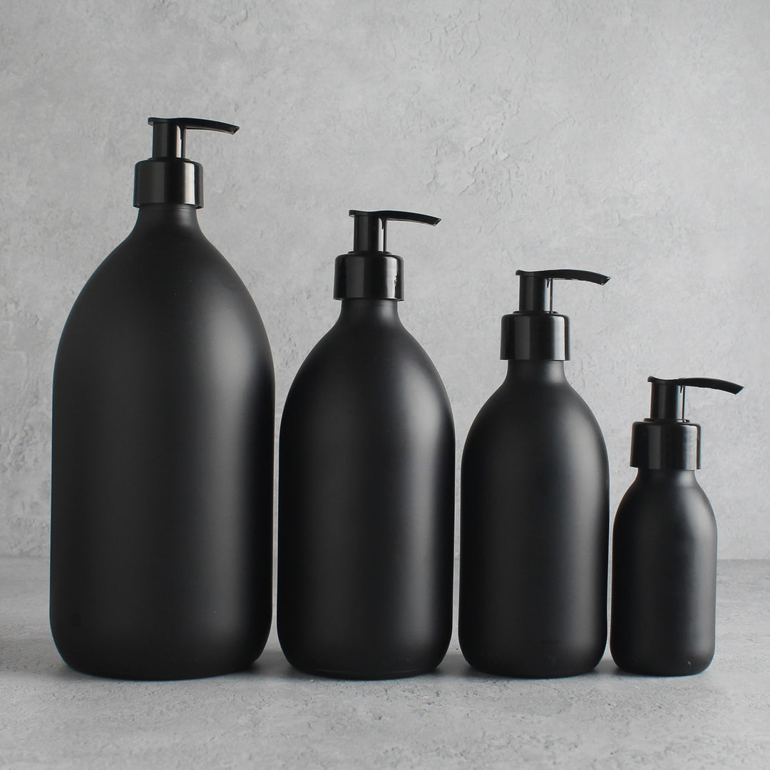 Matte Black Glass Dispenser Bottle With Black Pump