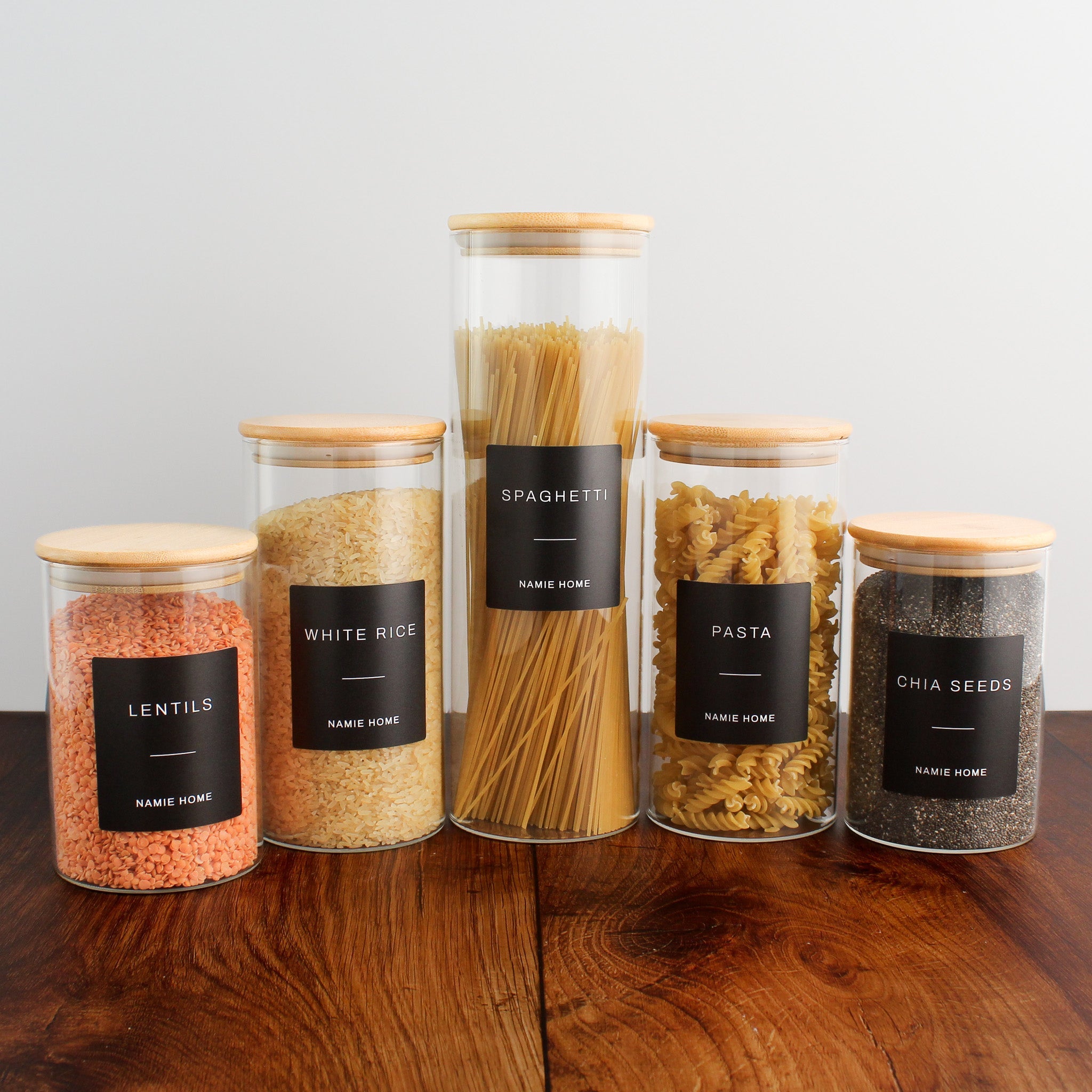 Pantry Storage Jar Set With Bamboo Lids - Black Labels