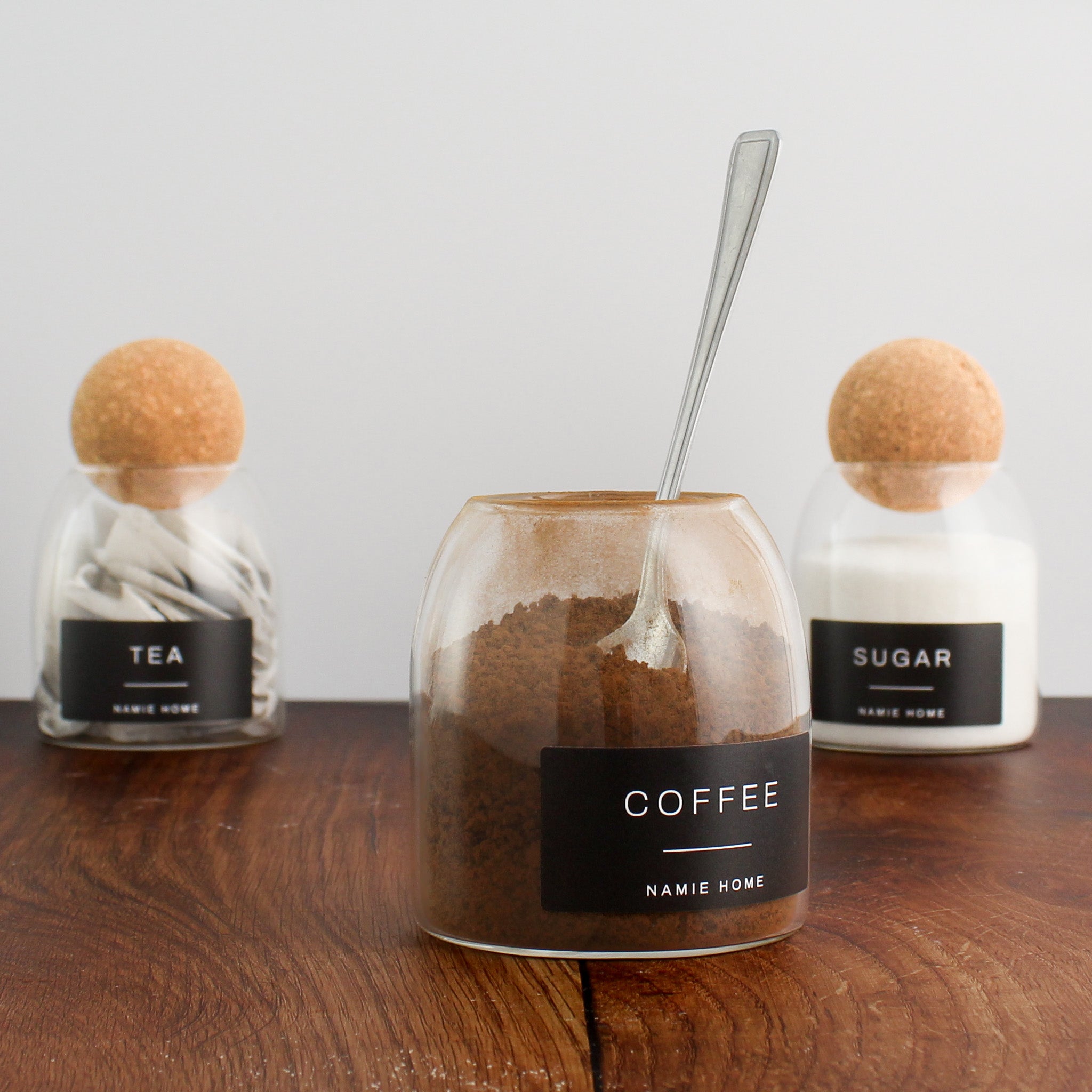 Tea Coffee Sugar Cork Ball Glass Storage Jar Set - Namie Home