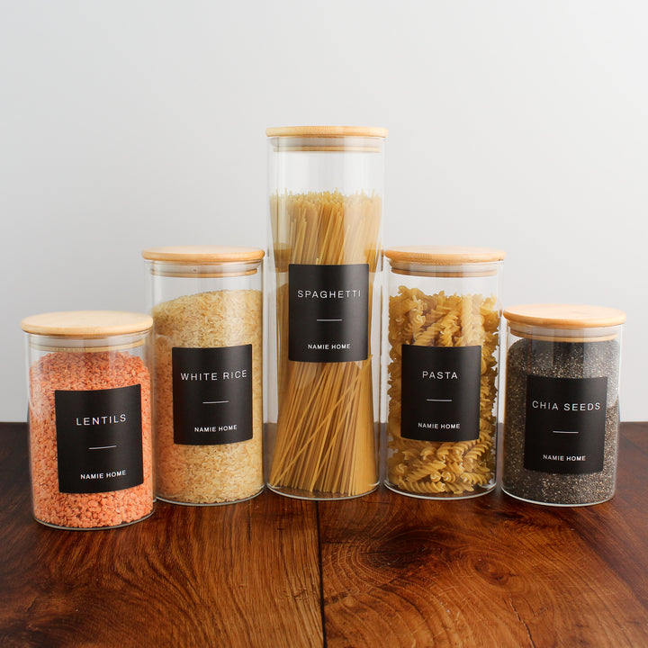 Glass Storage Jar With Bamboo Lid For Pantry