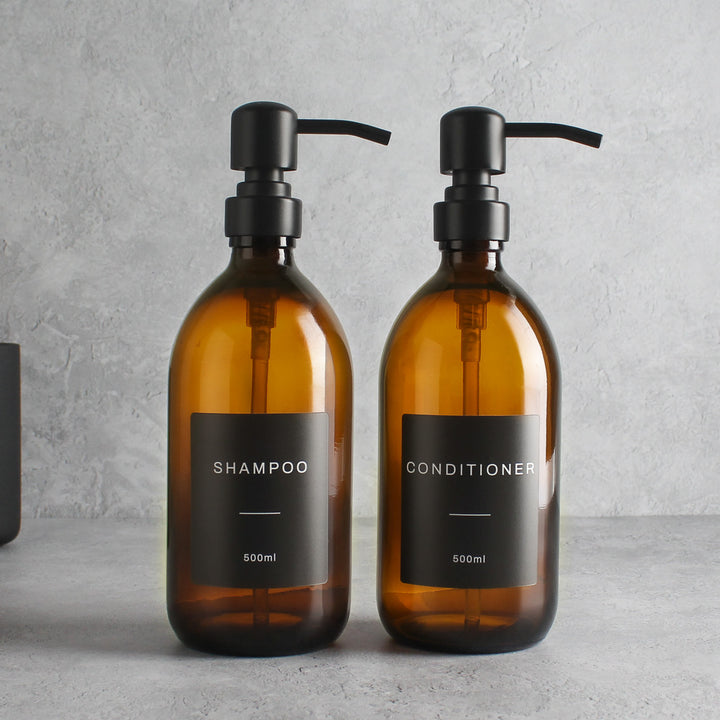 Shampoo & Conditioner Amber Glass Set