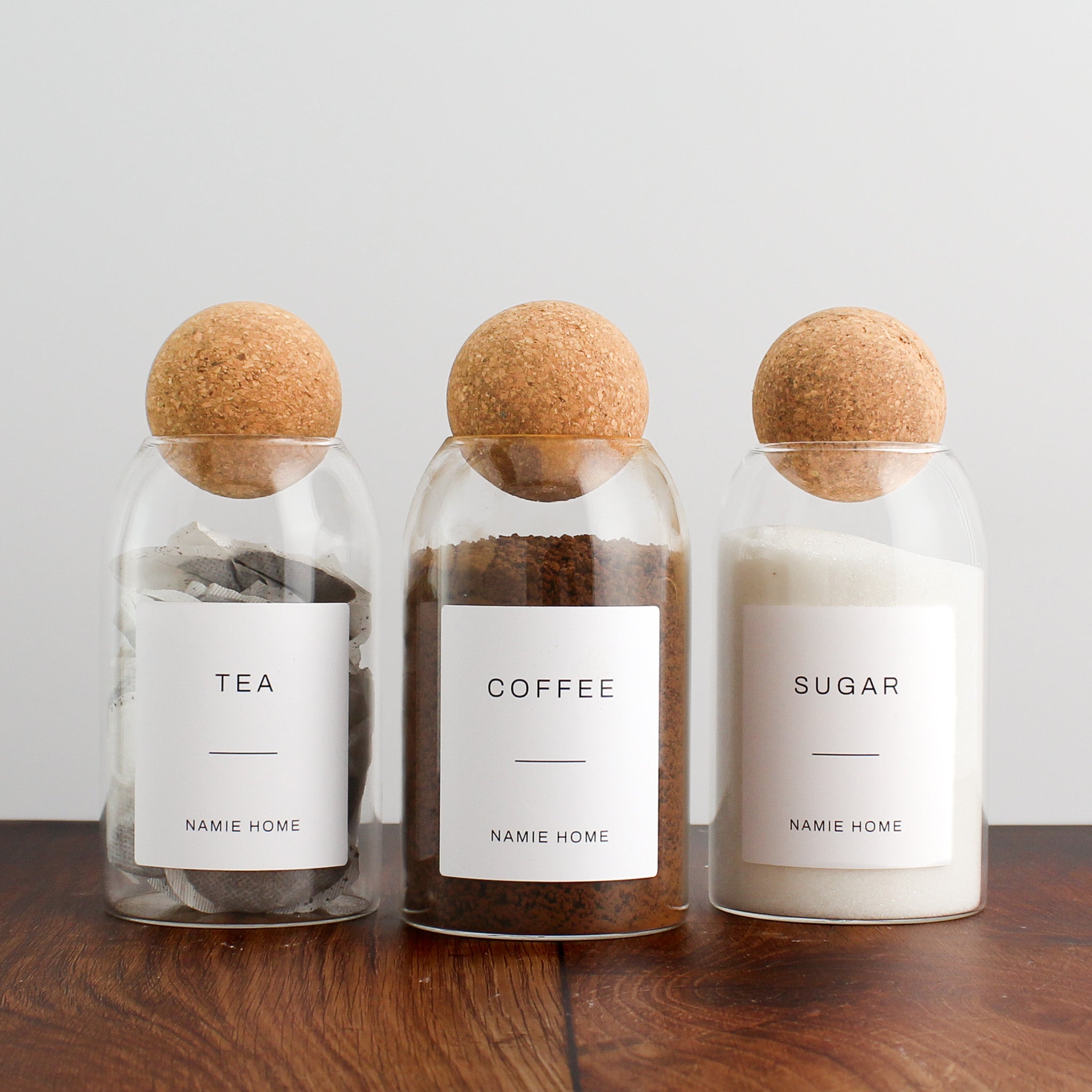 Tea Coffee Sugar Cork Ball Glass Storage Jar Set - Namie Home