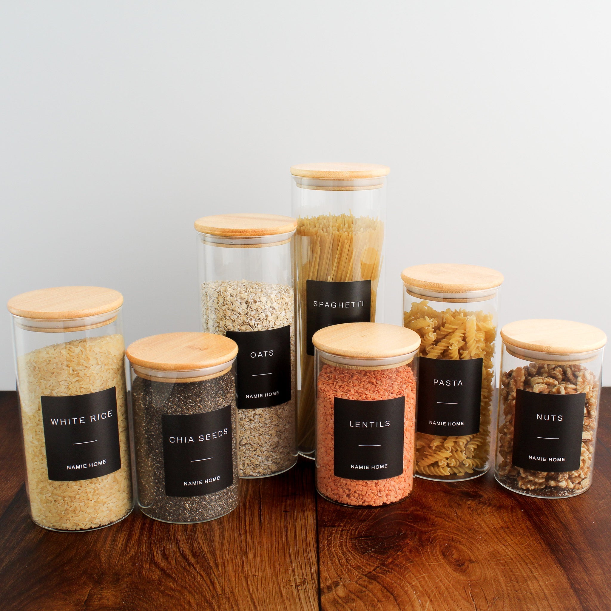 Pantry Storage Jar Set With Bamboo Lids - Black Labels