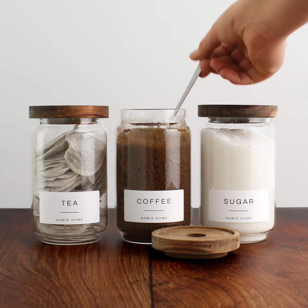 Tea Coffee Sugar Storage Jar Set With Acacia Lids