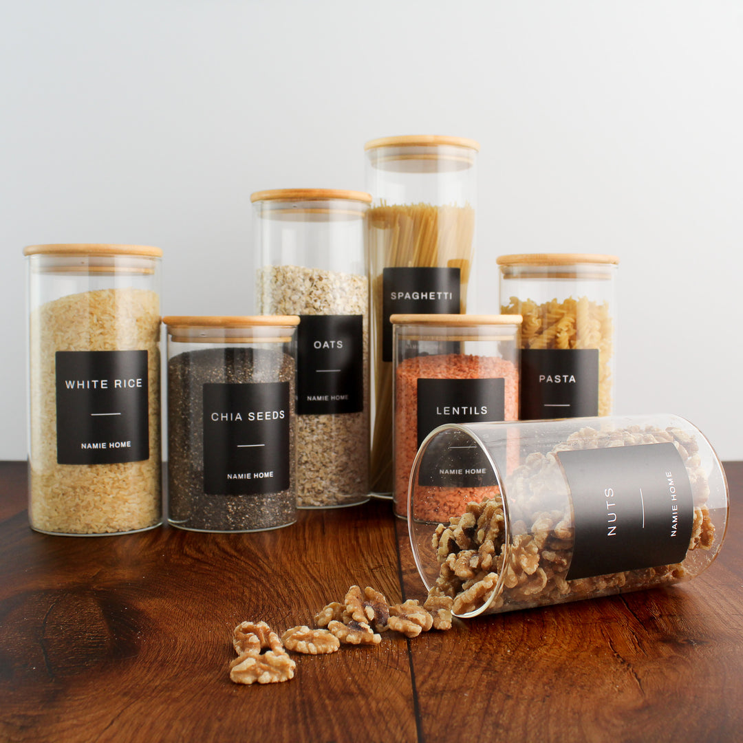 Glass Storage Jar With Bamboo Lid For Pantry