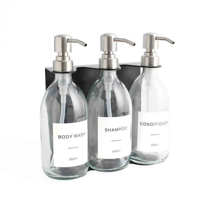 Body Wash, Shampoo & Conditioner Clear Glass Set