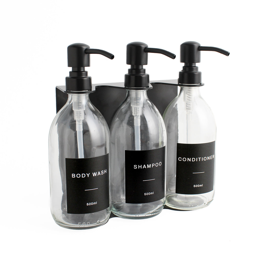 Body Wash, Shampoo & Conditioner Clear Glass Set