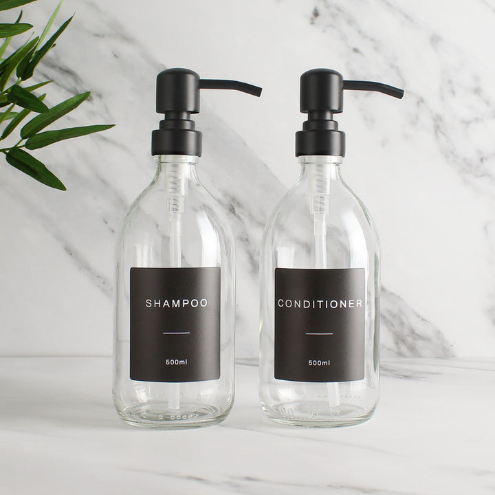 Shampoo & Conditioner Clear Glass Set