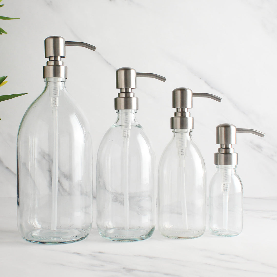 Clear Glass Dispenser Bottle With Silver Pump