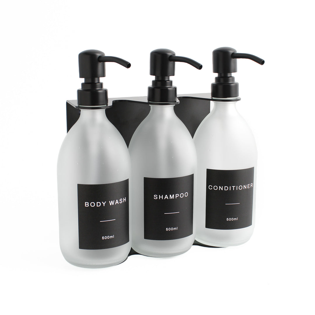 Body Wash, Shampoo & Conditioner Frosted White Glass Set